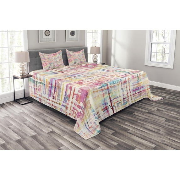 Ambesonne Watercolor Quilted Bedspread Set 3 Pcs, Scattered Colors Art, Queen Size, Multicolor