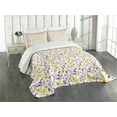 thumbnail image 1 of Ambesonne Watercolor Quilted Bedspread Set 3 Pcs, Yellow Wildflowers, Queen Size, Yellow Purple White, 1 of 5