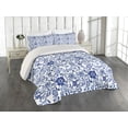 thumbnail image 1 of Ambesonne Watercolor Quilted Coverlet 3 Pcs, Vibrant Blue Flowers, King Size, Violet Blue White, 1 of 4
