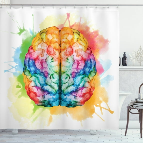 Ambesonne Watercolor Shower Curtain, Colorful Human Brain, 69"Wx70"L, Multicolor