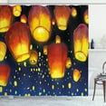 thumbnail image 1 of Ambesonne Watercolor Shower Curtain, Floating Fanoos Chinese, 69"Wx75"L, Dark Blue and Orange, 1 of 3