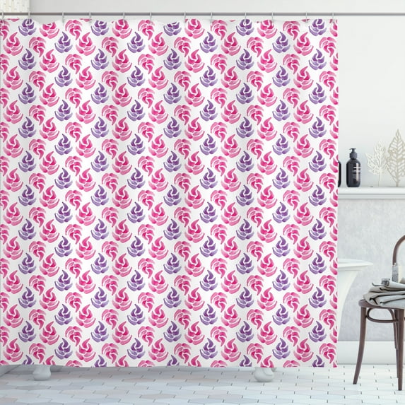 Ambesonne Watercolor Shower Curtain, Floral Handmade Motifs, 69"Wx84"L, Hot Pink Fuchsia White