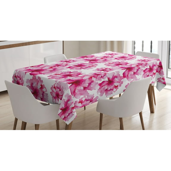Ambesonne Watercolor Tablecloth Rectangular Table Cover, Abstract Peonies, 60"x90", Pink Magenta