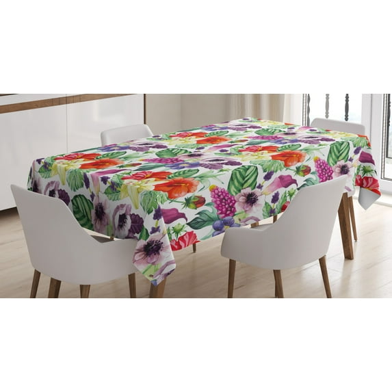 Ambesonne Watercolor Tablecloth Rectangular Table Cover, Calla Chinese Hibiscus, 60"x84", Multicolor