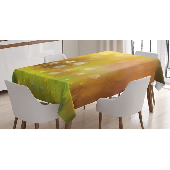 Ambesonne Watercolor Tablecloth Rectangular Table Cover, Dandelions Fawn Colors, 52"x70", Yellow Green