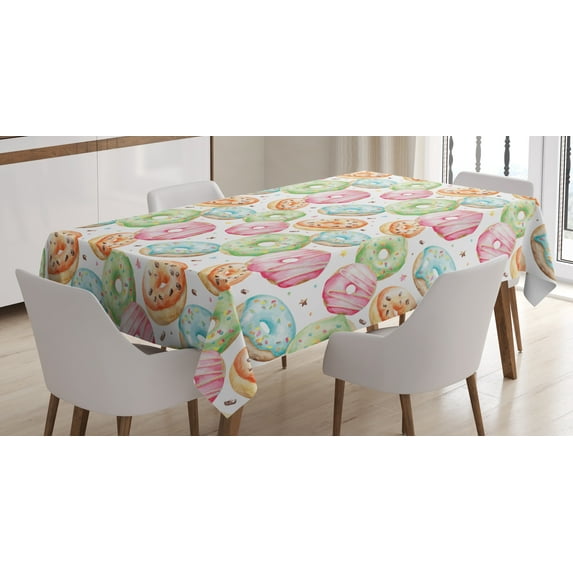 Ambesonne Watercolor Tablecloth Rectangular Table Cover, Delicious Donuts, 60"x90", Multicolor