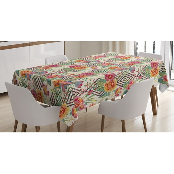 Ambesonne Watercolor Tablecloth Rectangular Table Cover, Diamond Shaped Rectangle, 52"x70", Multicolor