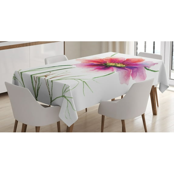 Ambesonne Watercolor Tablecloth Rectangular Table Cover, Floral Blossom Art, 52"x70", Dark Green Fuchsia Red