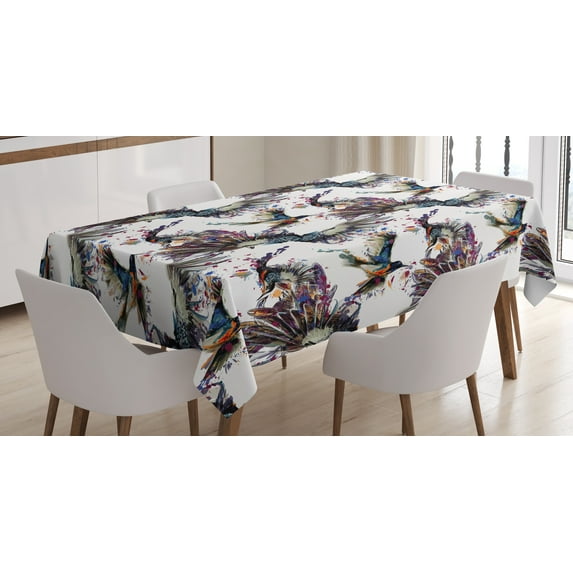 Ambesonne Watercolor Tablecloth Rectangular Table Cover, Lilly with Birds, 60"x84", Multicolor