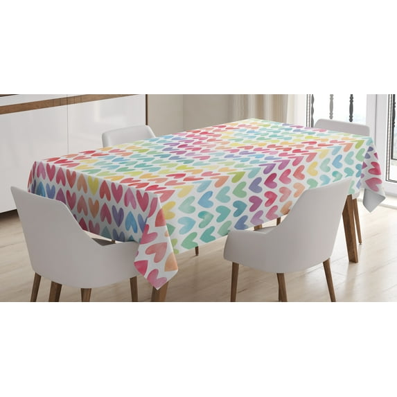 Ambesonne Watercolor Tablecloth Rectangular Table Cover, Paintbrush Effect Hearts, 60"x84", Multicolor