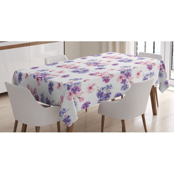 Ambesonne Watercolor Tablecloth Rectangular Table Cover, Wedding Flowers, 52"x70", Lilac Lavender Pink