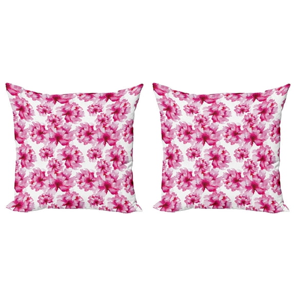 Ambesonne Watercolor Throw Pillow Cover 2 Pack, Abstract Peonies, 16", Pink Magenta