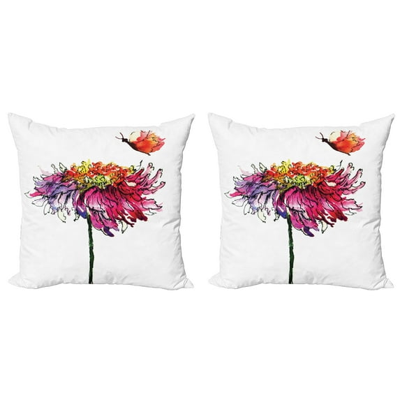 Ambesonne Watercolor Throw Pillow Cover 2 Pack, Chrysanthemum Flower, 20", Multicolor