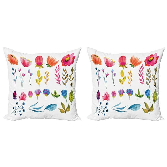 Ambesonne Watercolor Throw Pillow Cover 2 Pack, Gardening Plants Art, 16", Multicolor