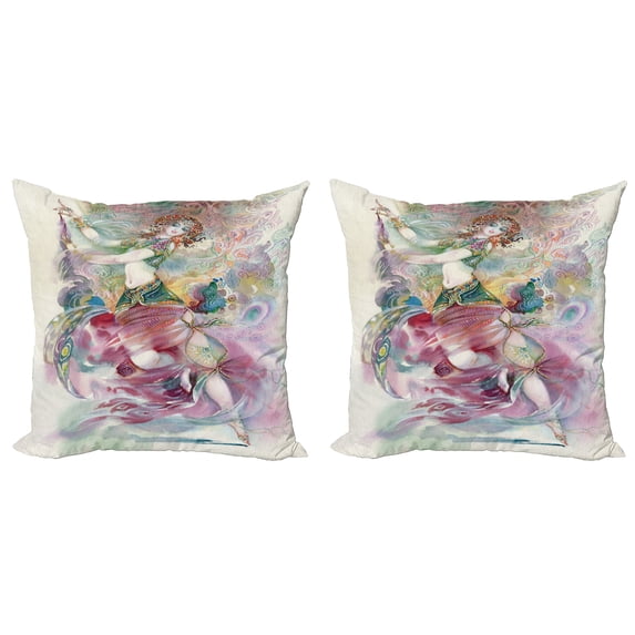 Ambesonne Watercolor Throw Pillow Cover 2 Pack, Oriental Dancer Artwork, 16", Multicolor
