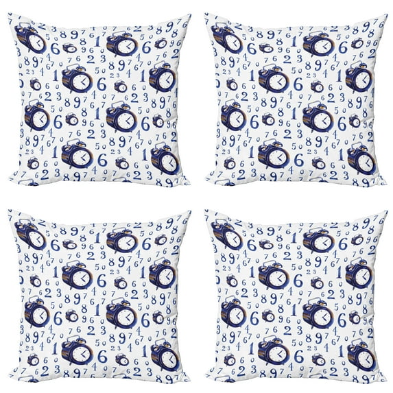 Ambesonne Watercolor Throw Pillow Cover 4 Pack, Caligraphic Numbers, 16", Blue and White