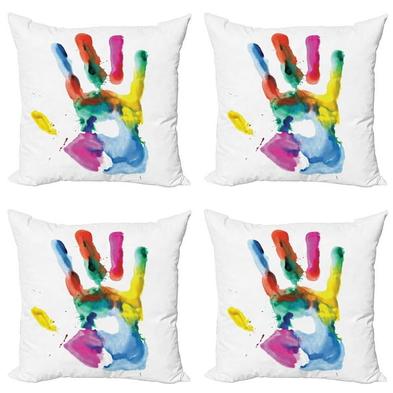 Ambesonne Watercolor Throw Pillow Cover 4 Pack, Colored Human Hand, 16", Multicolor
