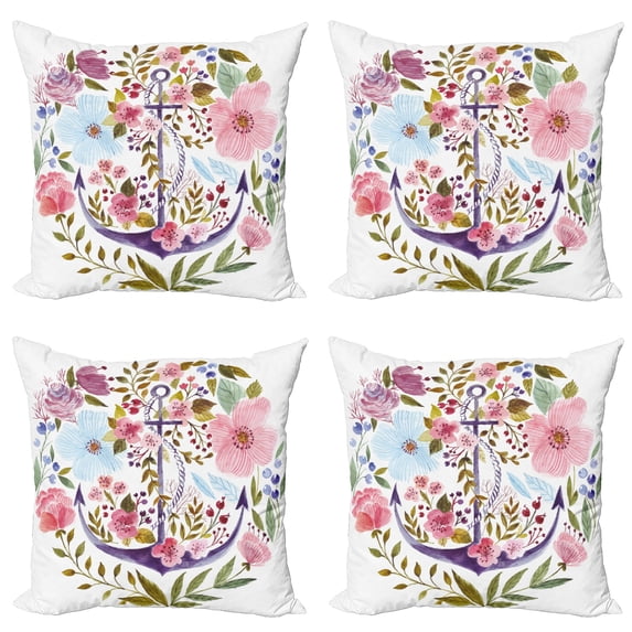 Ambesonne Watercolor Throw Pillow Cover 4 Pack, Marine Anchor Ivy, 20", Multicolor