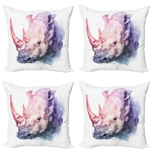 Ambesonne Watercolor Throw Pillow Cover 4 Pack, Pastel Savannah Animal, 18", Lilac Pink