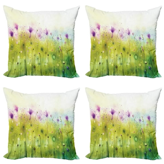 Ambesonne Watercolor Throw Pillow Cover 4 Pack, Purple Cosmos Flora, 16", Purple Apple Green White