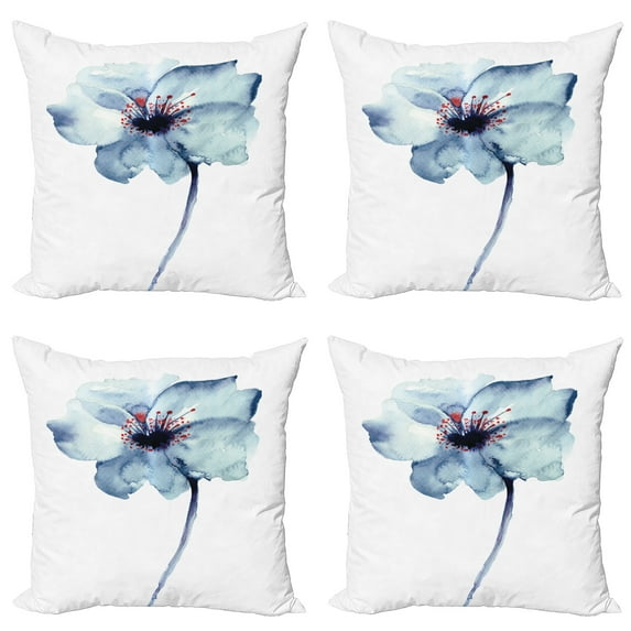 Ambesonne Watercolor Throw Pillow Cover 4 Pack, Spring Flora, 20", Pale Blue