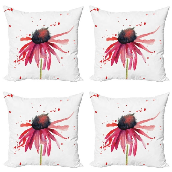 Ambesonne Watercolor Throw Pillow Cover 4 Pack, Summer Wildflower, 16", Pink Black