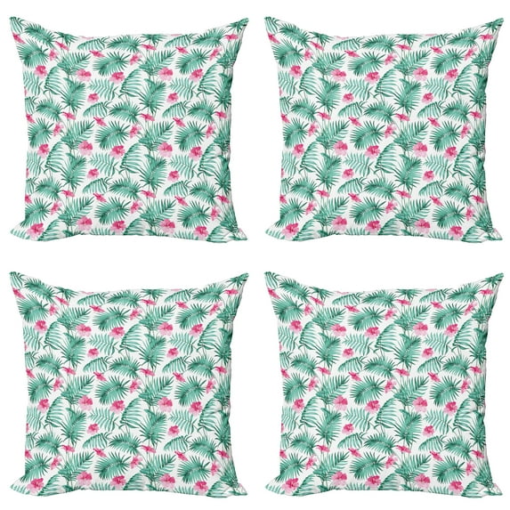 Ambesonne Watercolor Throw Pillow Cover 4 Pack, Tropic Ferns Flowers, 18", Seafoam Pink