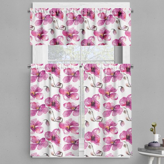 Ambesonne Watercolor Valance & Curtain, Orchids Feng Shui, 55"x30", Pale Orange Fuchsia