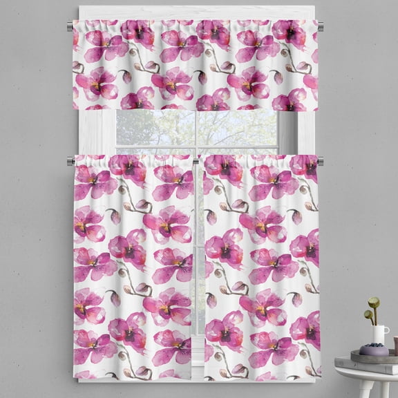 Ambesonne Watercolor Valance & Curtain, Orchids Feng Shui, 55"x36", Pale Orange Fuchsia