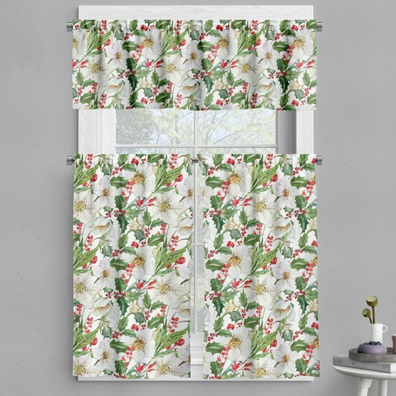 Ambesonne Watercolor Valance & Curtain, Poinsettia Pattern, 55"x36", Vermilion Yellow Green
