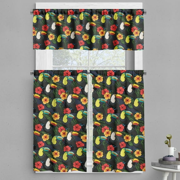 Ambesonne Watercolor Valance & Curtain, Toucan and Hibiscus, 55"x30", Multicolor