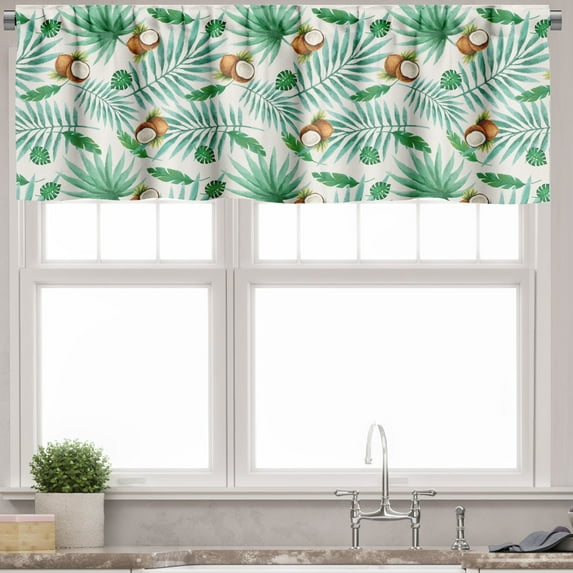 Ambesonne Watercolor Valance Pack of 2, Coconut Aloha Hawaii, 54"X12", Green Pale Brown