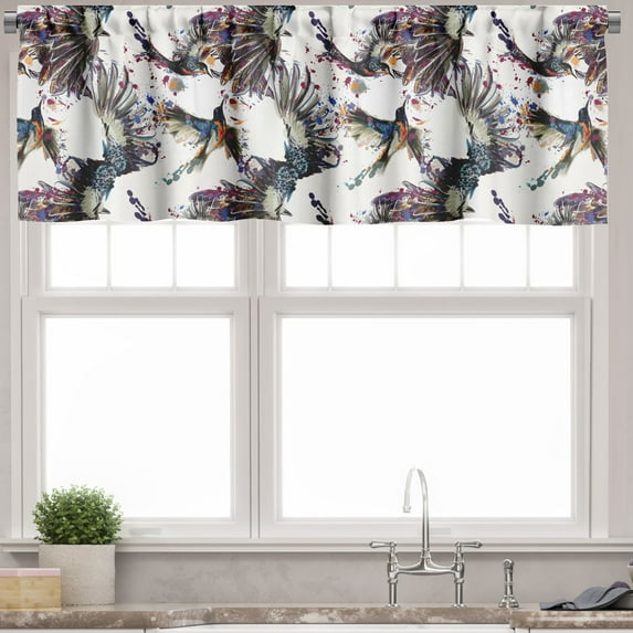Ambesonne Watercolor Valance Pack of 2, Lilly with Birds, 54"X12", Multicolor
