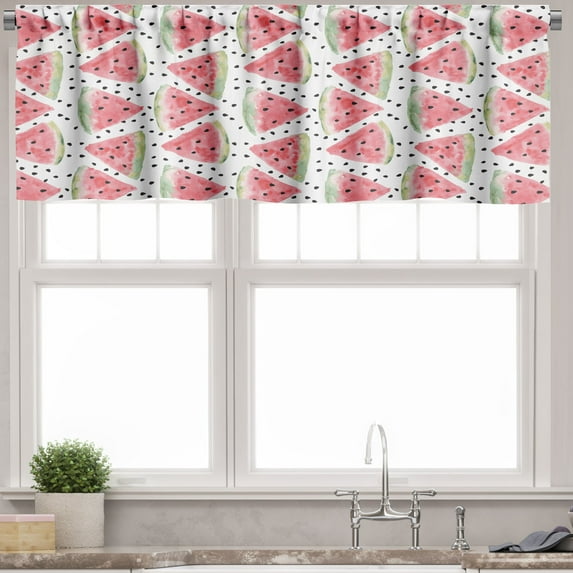 Ambesonne Watercolor Valance Pack of 2, Pieces of Watermelon, 54"X12", Coral Pale Green Black
