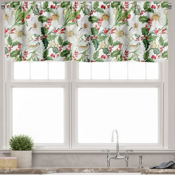 Ambesonne Watercolor Valance Pack of 2, Poinsettia Pattern, 42"X18", Vermilion Yellow Green