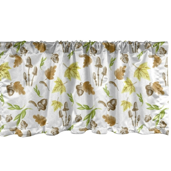 Ambesonne Watercolor Window Valance, Blurry Fall Leaves Acorn, 54" X 18", Green Pale Caramel Umber