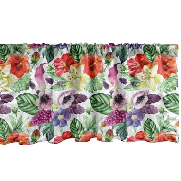Ambesonne Watercolor Window Valance, Calla Chinese Hibiscus, 54" X 18", Multicolor