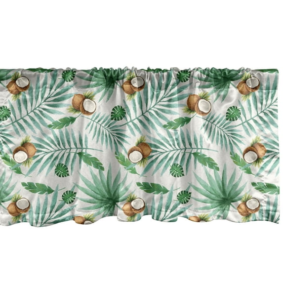Ambesonne Watercolor Window Valance, Coconut Aloha Hawaii, 54" X 18", Green Pale Brown