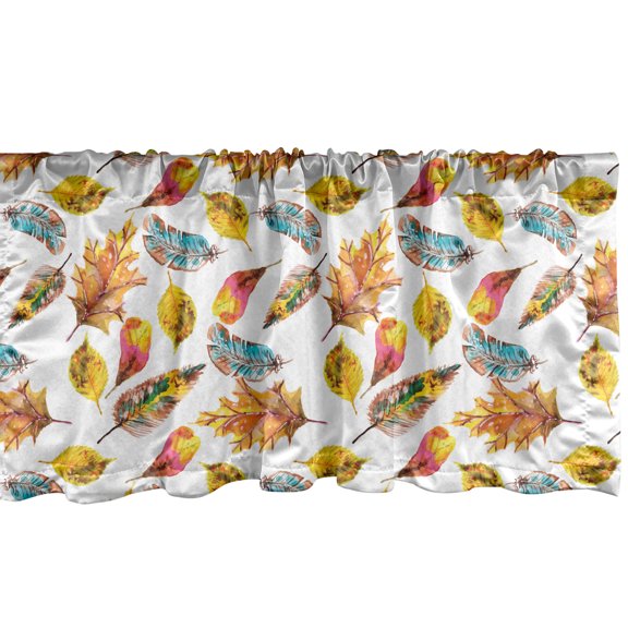 Ambesonne Watercolor Window Valance, Fal Season Leaves, 42" x 12", Multicolor