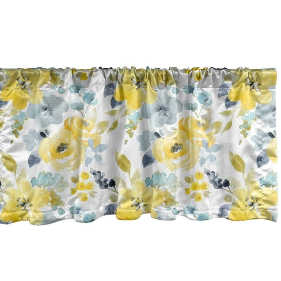 Ambesonne Watercolor Window Valance, Handmade Paintings Scene, 54" X 12", Pastel Yellow Blue Grey
