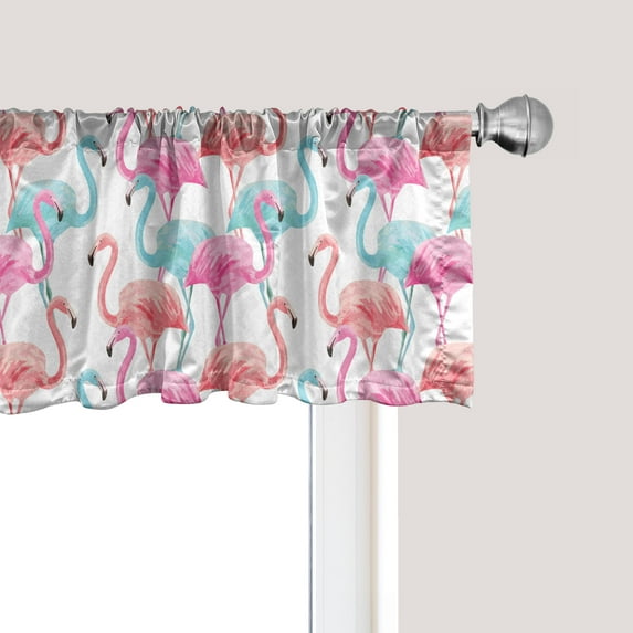 Ambesonne Watercolor Window Valance, Hawaii Flamingos, 42" x 12", Pale Blue Salmon Pink