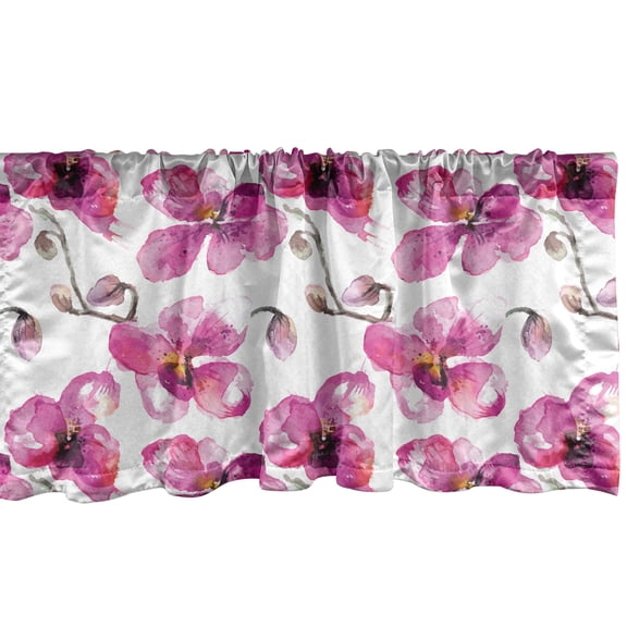 Ambesonne Watercolor Window Valance, Orchids Feng Shui, 42" x 12", Pale Orange Fuchsia