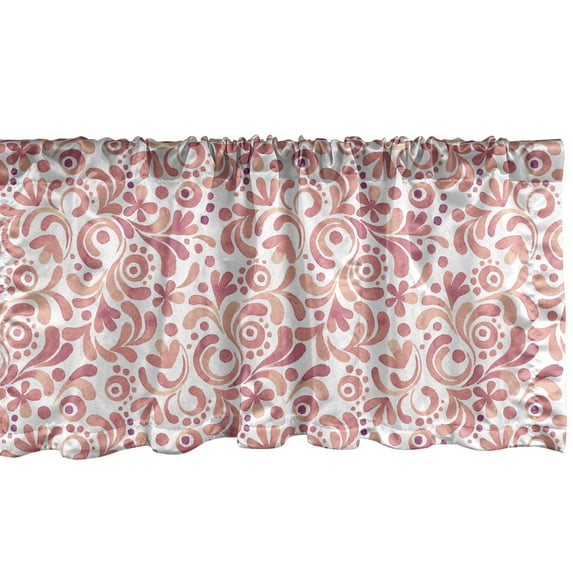 Ambesonne Watercolor Window Valance, Pastel Tones Swirling Blossoming Petals and Leaves, Curtain Valance for Kitchen Bedroom Decor with Rod Pocket, 54" X 12", Coral Peach