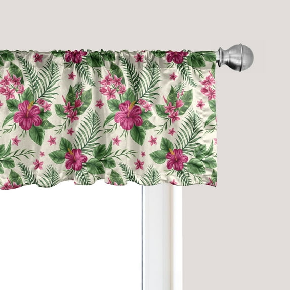 Ambesonne Watercolor Window Valance, Plumeria Hibiscus, 54" X 12", Magenta Cream Green