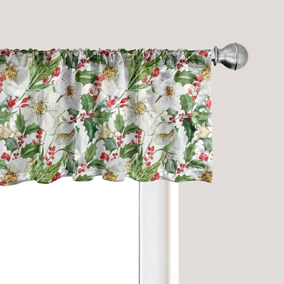 Ambesonne Watercolor Window Valance, Poinsettia Pattern, 42" x 12", Vermilion Yellow Green