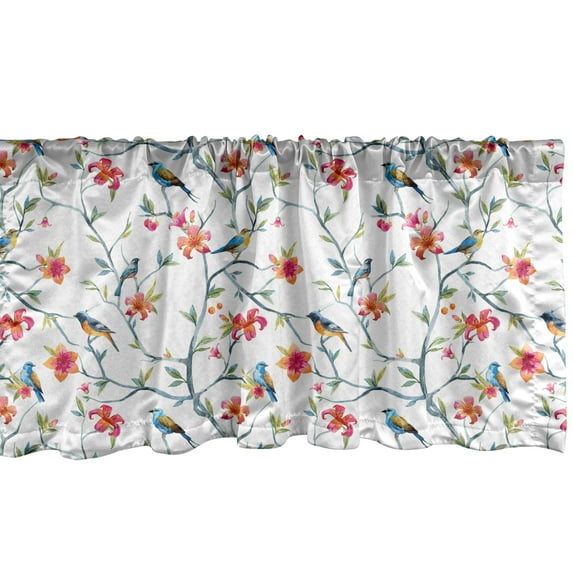 Ambesonne Watercolor Window Valance, Retro Birds on Branches, 54" X 18", Multicolor