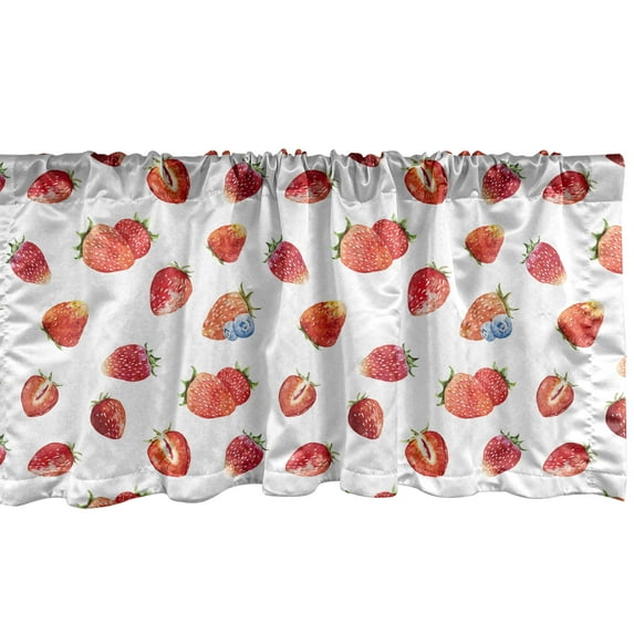 Ambesonne Watercolor Window Valance, Strawberry Blueberry, 54" X 12", Slate Blue Vermilion