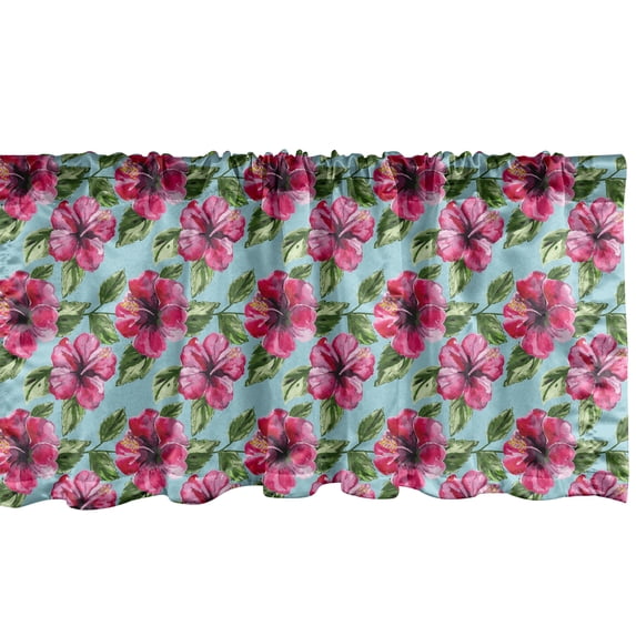Ambesonne Watercolor Window Valance, Tropical Hibiscus Scene, 54" X 12", Hot Pink Eggplant