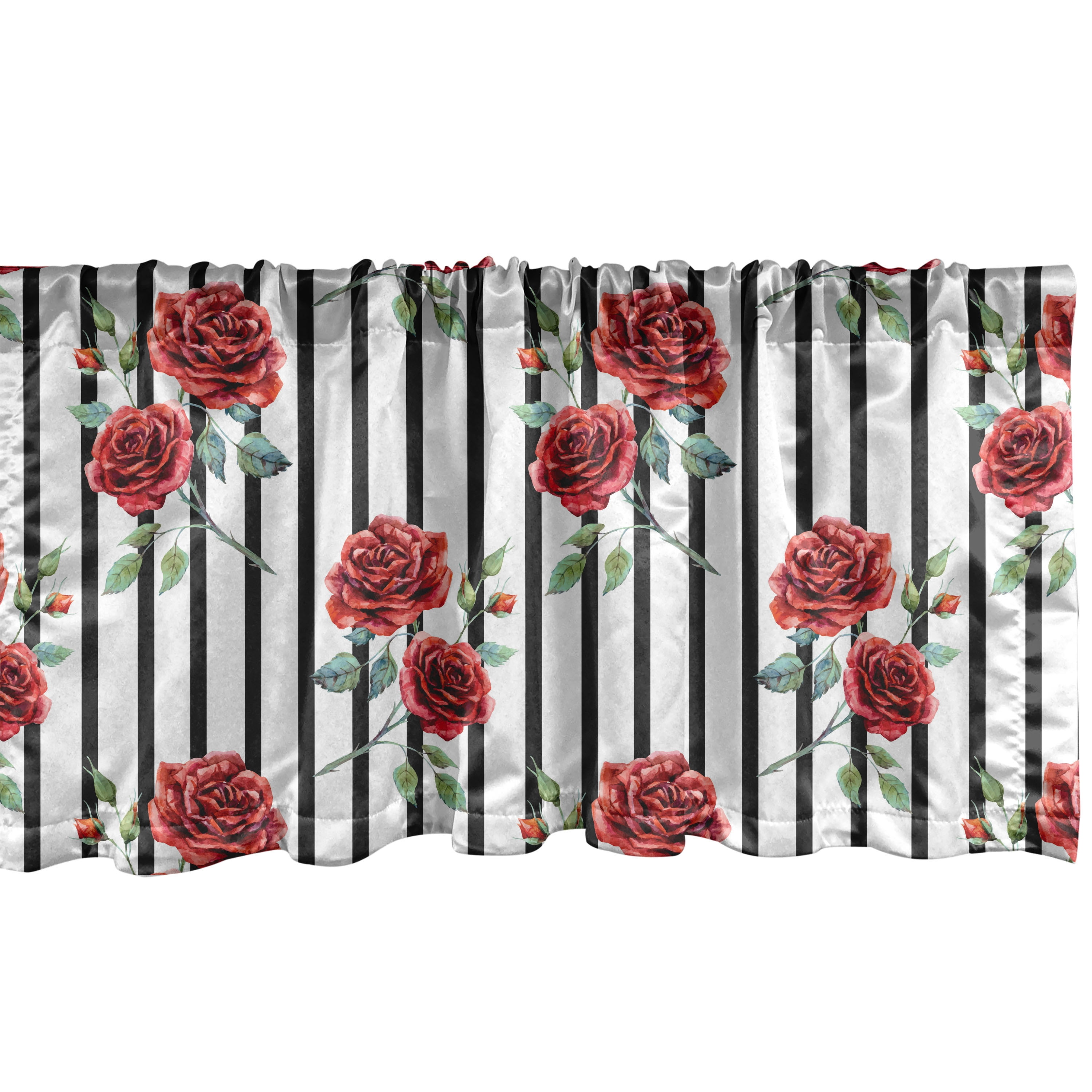Ruby Reseda Green Black Floral Satin Window Valance 54"W x 18"L