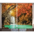 thumbnail image 1 of Ambesonne Waterfall Curtains 2 Panel Set, Autumn Nature Forest, 108" x 84", Orange Blue, 1 of 2